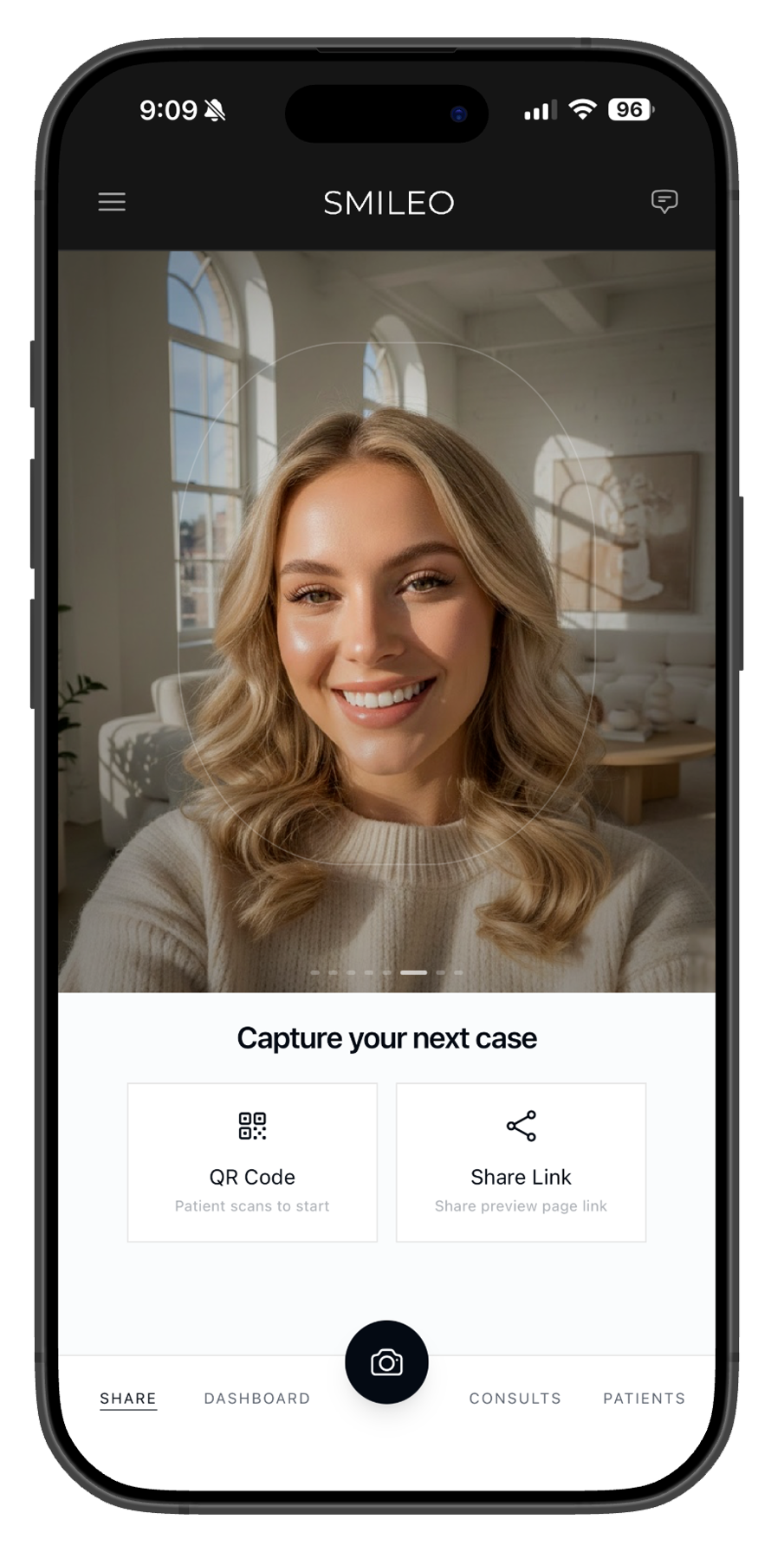 SMILEO app — capture your next case with AI smile previews